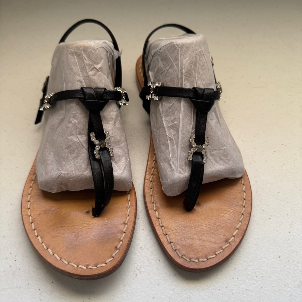 Capri Il Sandalo Caprese Vero Cuoio Sandal Womens Size 37 Black Strap Made Italy